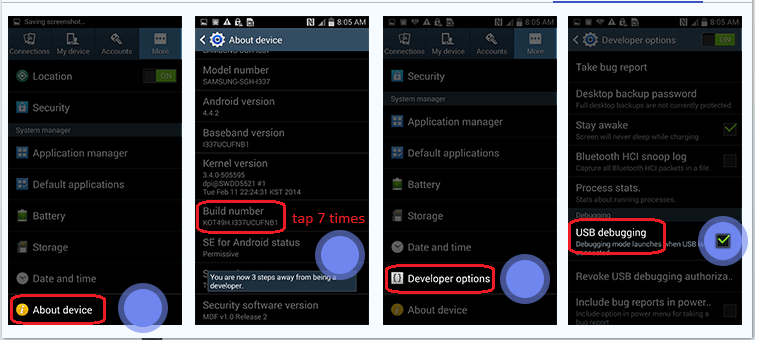 turn on usb debugging on android 4.2 and up