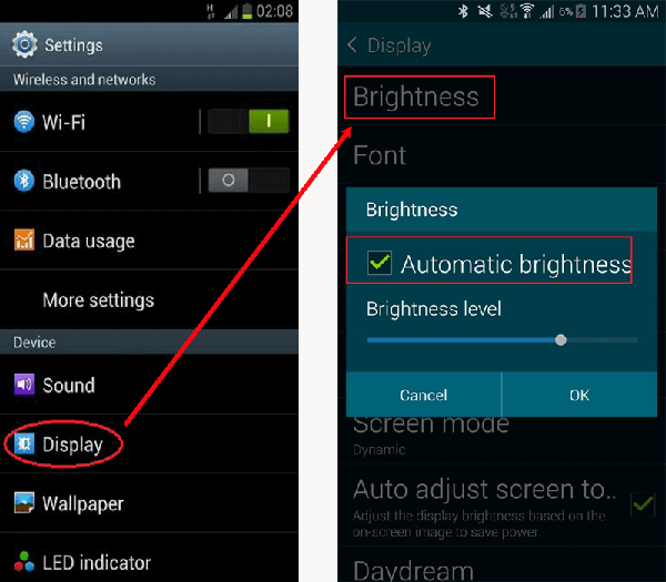 decrease brightness to increase battery life for android phone