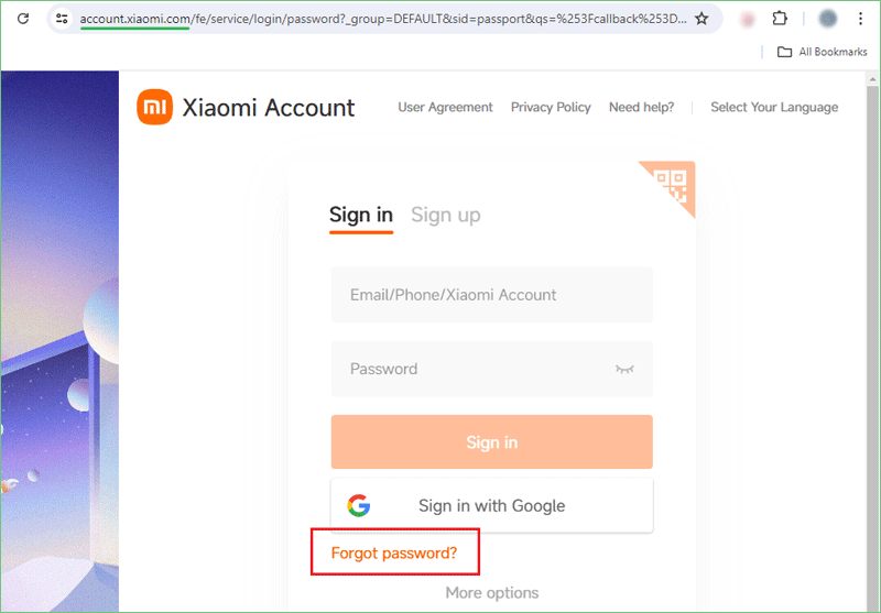 find Forgot Password feature