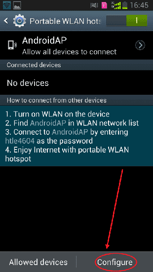touch configure to set hotspot on samsung smartphone