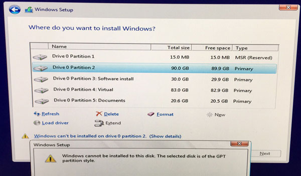 windows 10 can not be install on ssd