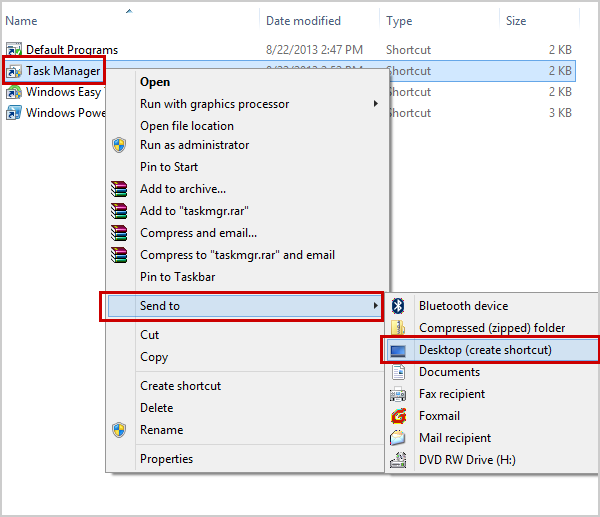 create task manager shortcut windows 7