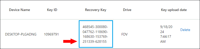 Copy the recovery key