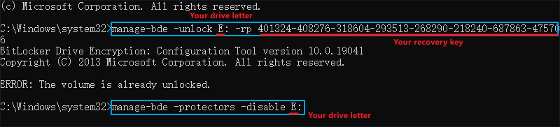 Execute manage-bde command