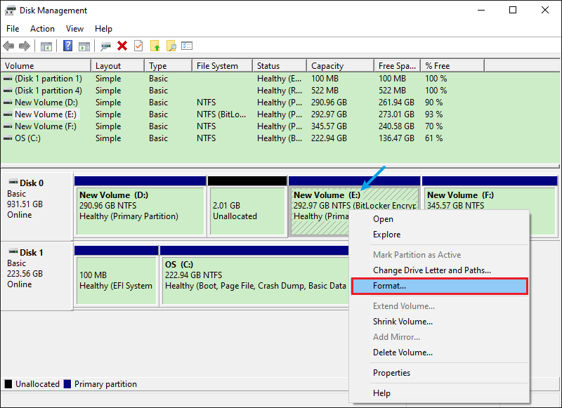 Format disk partition