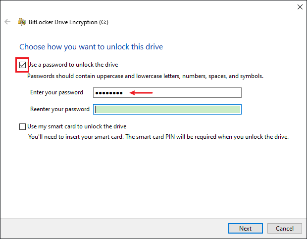 Enter the BitLocker password