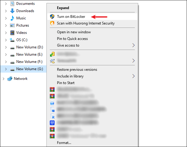 Right-click and turn on BitLocker
