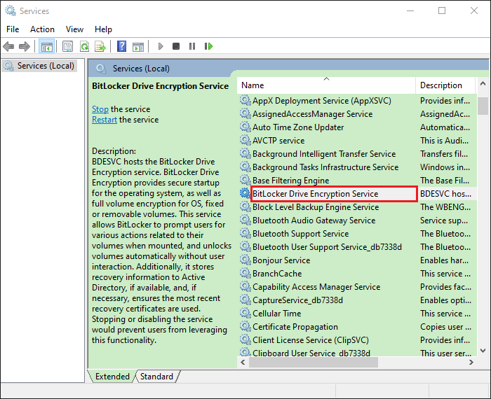 Find BitLocker Drive Encryption Service
