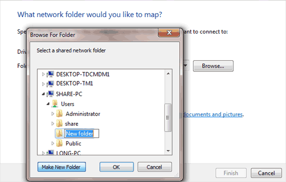 select a shared network folder