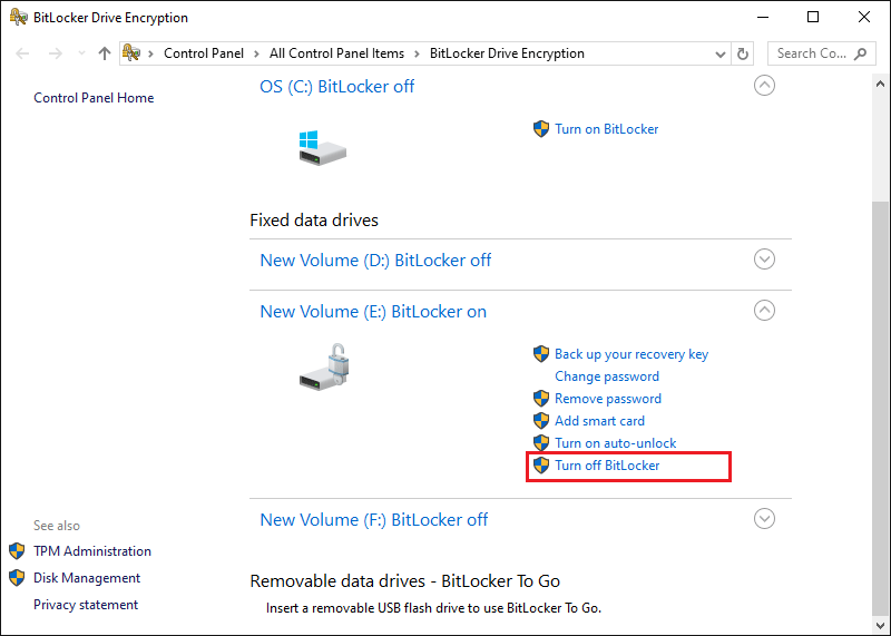 Click Turn off BitLocker