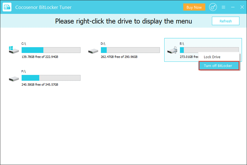 Right-click and turn off BitLocker