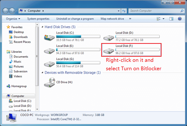 select disk to set bitlocker password