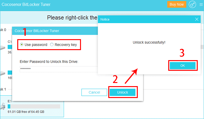 bitlocker unlock without password and recovery key