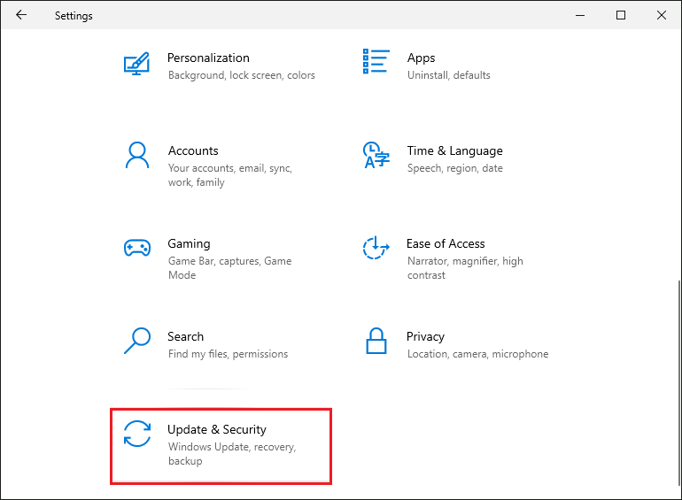 Update Windows system in Settings