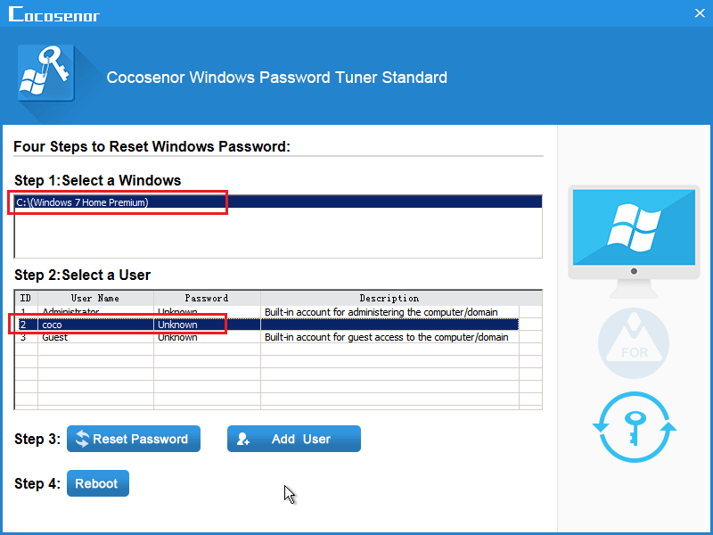 select windows and user name