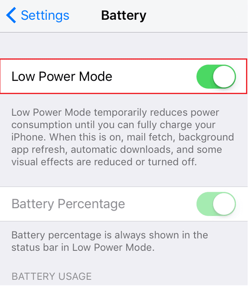 activate low power mode on iphone se