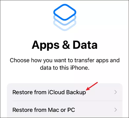 Choose Restore from iCloud Backup