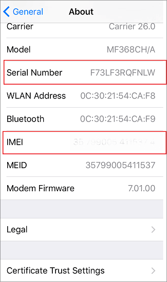 IMEI and Serial Number