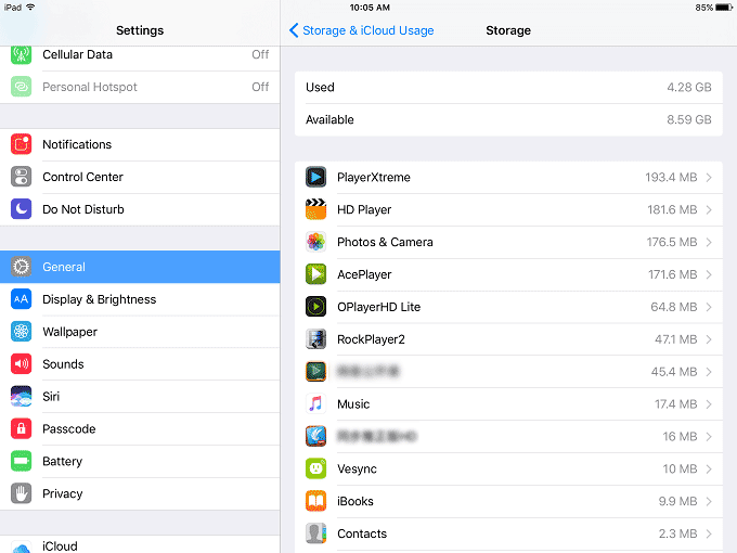 iPad used storage