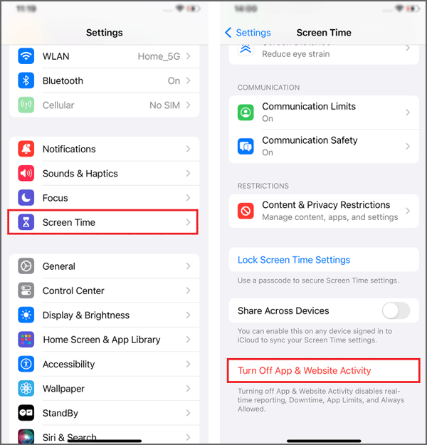 turn off Screen Time