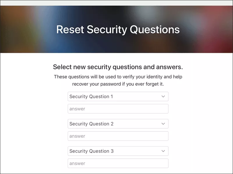 Choose new security questions