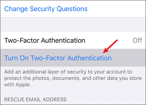 Click Turn On Two-Factor Authentication