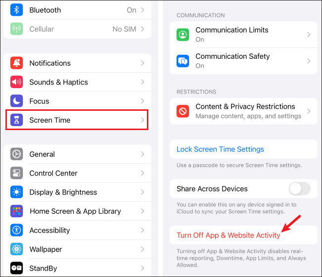 Turn off Screen Time