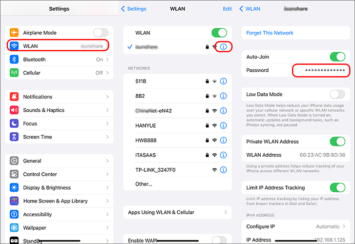 access WLAN settings on iPhone