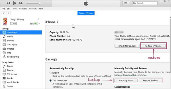 how to restore your iphone using itunes to reset the passcode