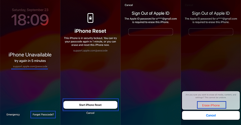 reset iPhone from Forgot Passcode option
