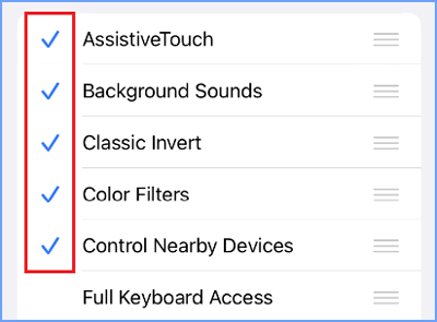 deselect shortcut features