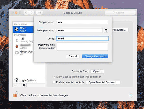 reset admin password mac