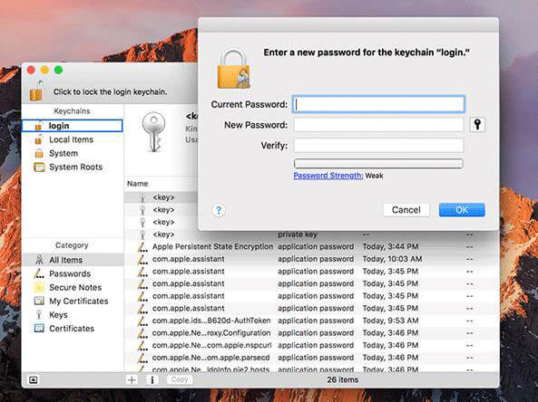 change keychain password mac
