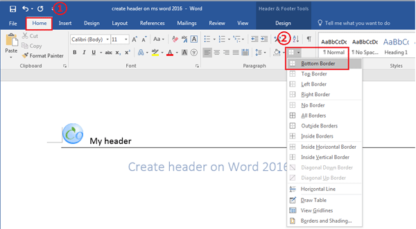 3 Ways To Create Header On Ms Word 16 Document And Add Border Line To Header