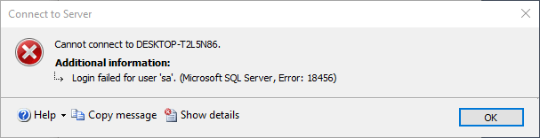 sql server management studio 17 login failed for user 18456