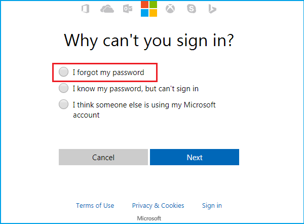 select why you can not sign in