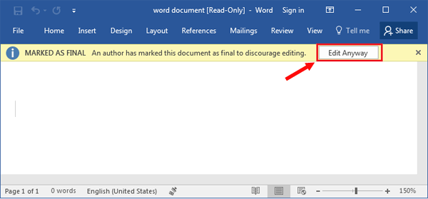 cannot save word document because it is read only