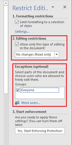 protect parts of word document from editing