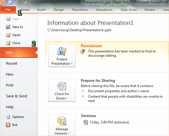 how to make powerpoint presentation read only 2016