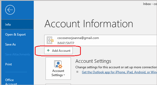 how to manually set up gmail in outlook 2016