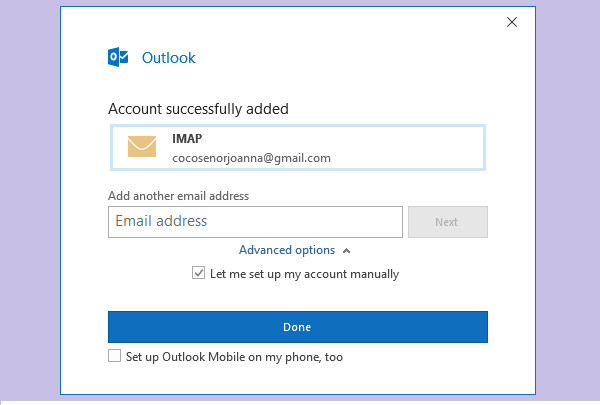 how to connect outlook 2016 to gmail