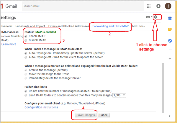 connecting gmail to outlook 2016 settings