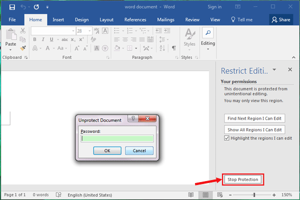 how to remove edit protection from word document