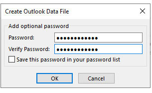 outlook data file password