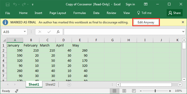 turn off read only in excel for mac