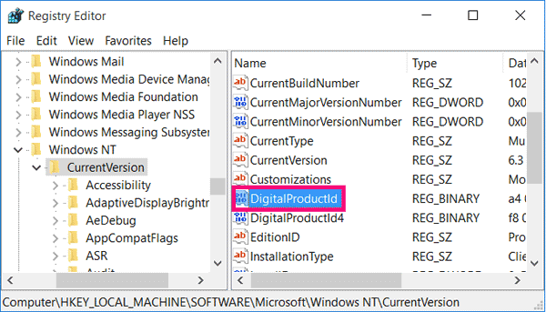 find windows 10 serial key in registry