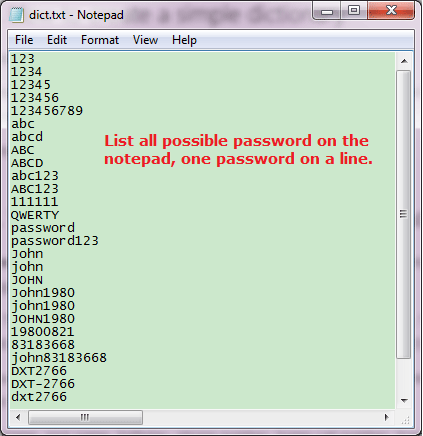 password dictionary