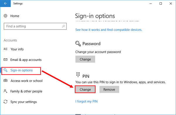 change pin code on surface