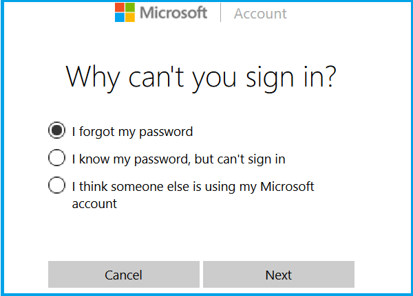 select I forgot my password