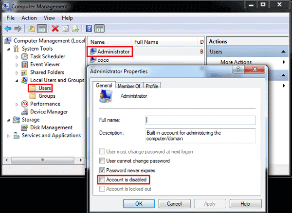 Enable Disabled Administrator Account Vista